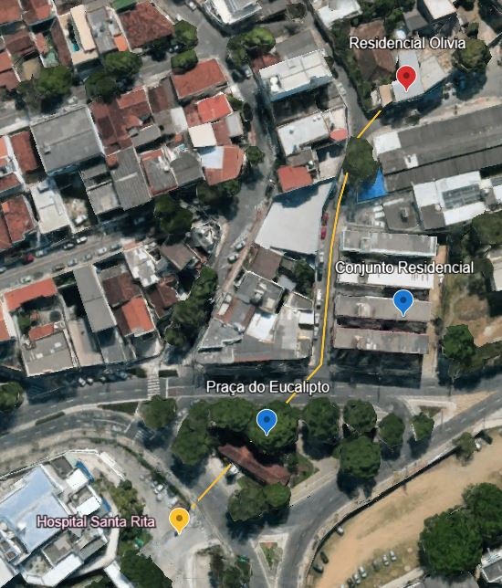 Trajeto entre Hospital Santa Rita e Residencial Olivia